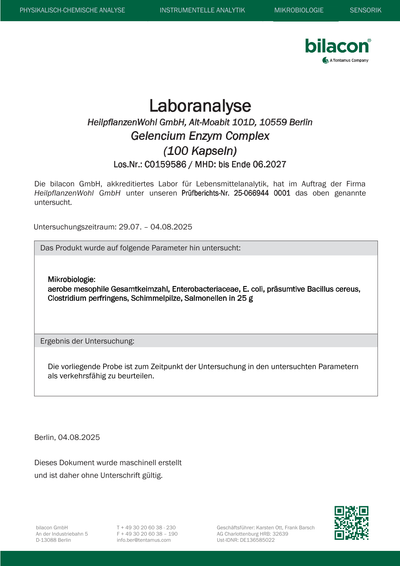 Laborbericht Gelencium Enzym Complex Charge C0159586