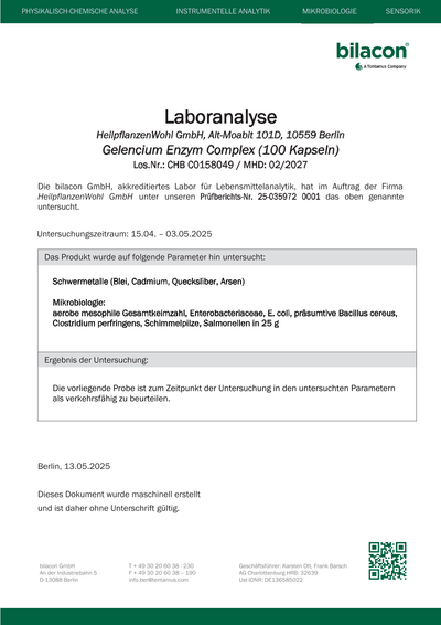 Laborbericht Gelencium Enzym Complex Charge C0158049