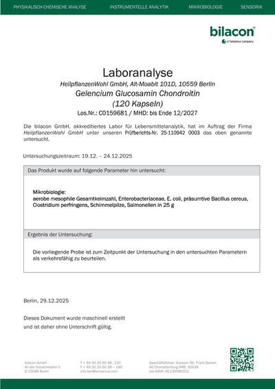Laborbericht Gelencium Glucosamin Chondroitin Charge C0159681