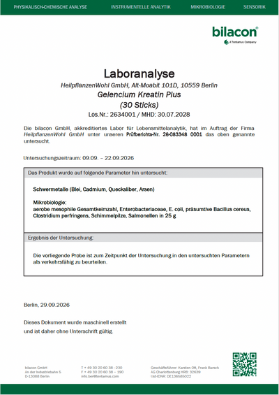 Laborbericht Gelencium Kreatin Plus Charge 2634001
