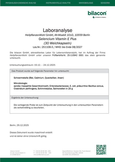 Laborbericht Gelencium Vitamin E Plus Charge 251106-3